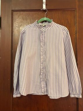 LOFT Lavender & White Striped Ruffle-Front Blouse